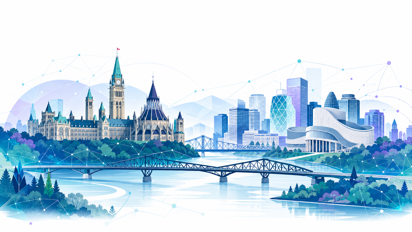 Illustrated Ottawa and Gatineau skyline
