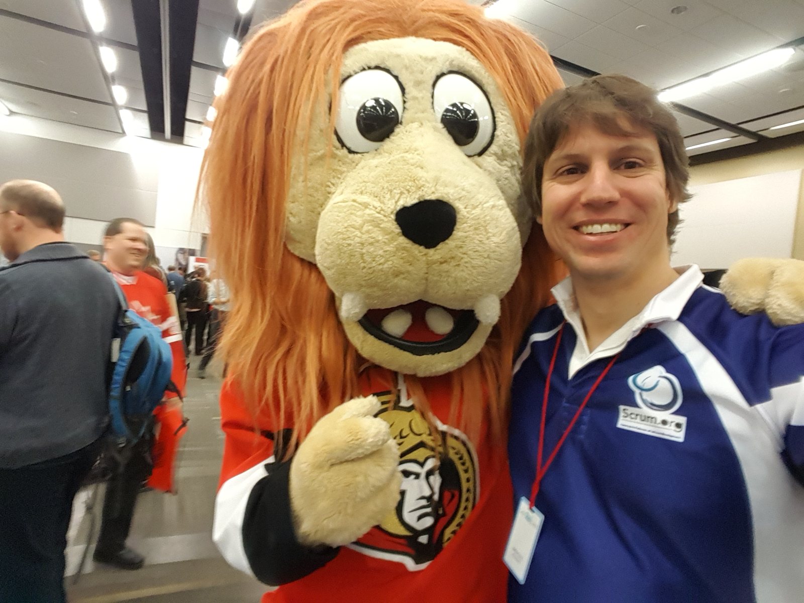 GOAT 2016 attendee posing with the Ottawa Senators mascot