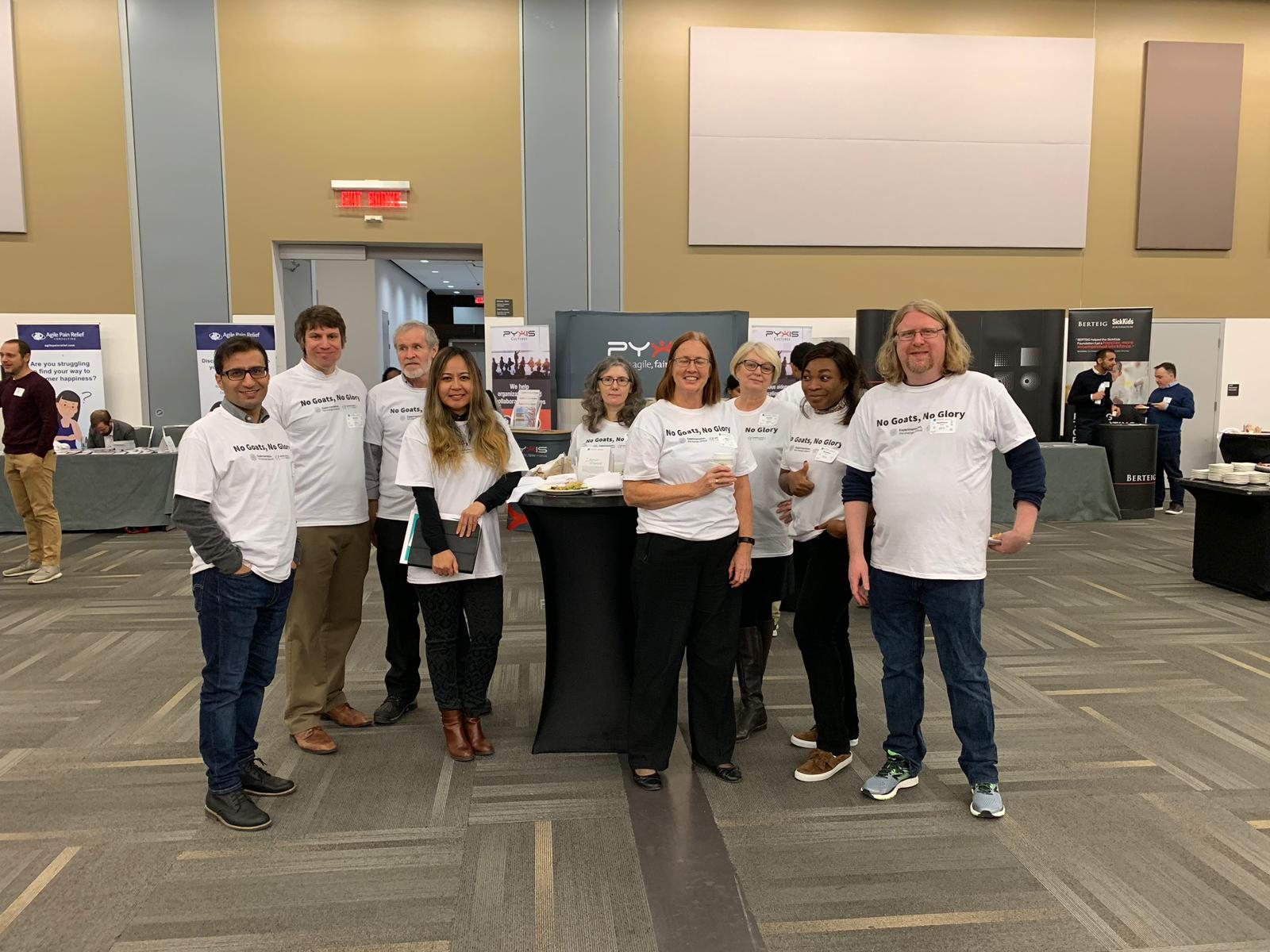 GOAT 2018 volunteers wearing No Goats No Glory shirts